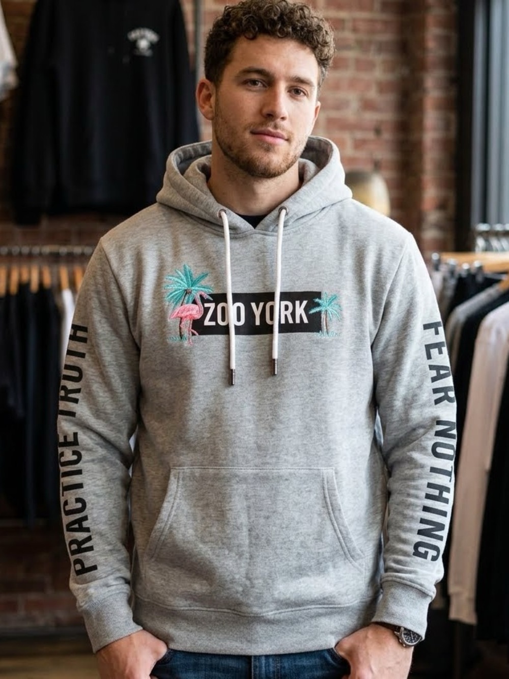 Zoo York Grey Hoodie w Pink Flamingo
